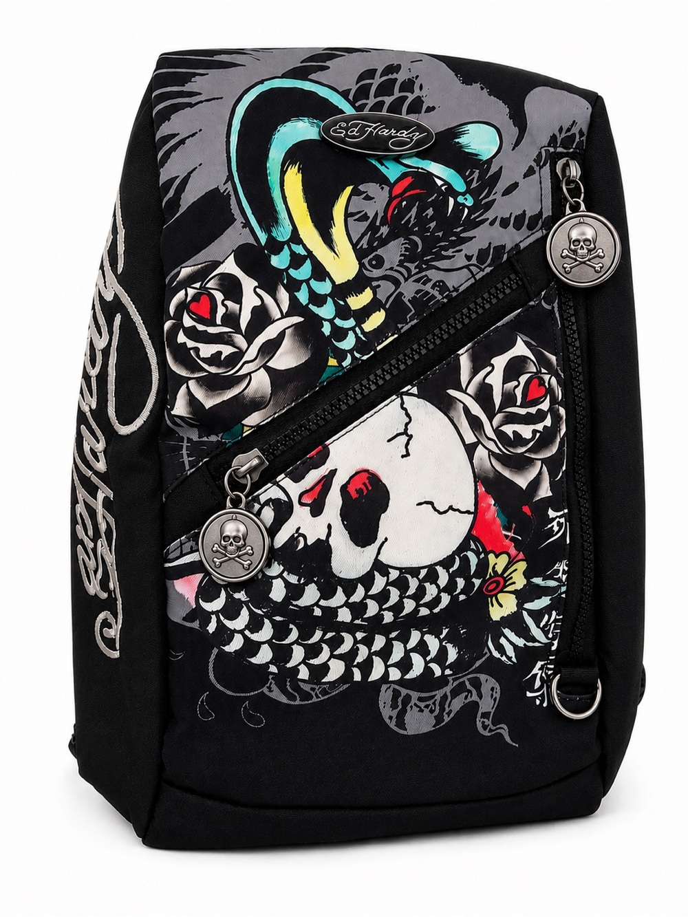 RARE Ed Hardy Skull Crossbody Backpack Y2K Goth Punk Tattoo Bag NEW
